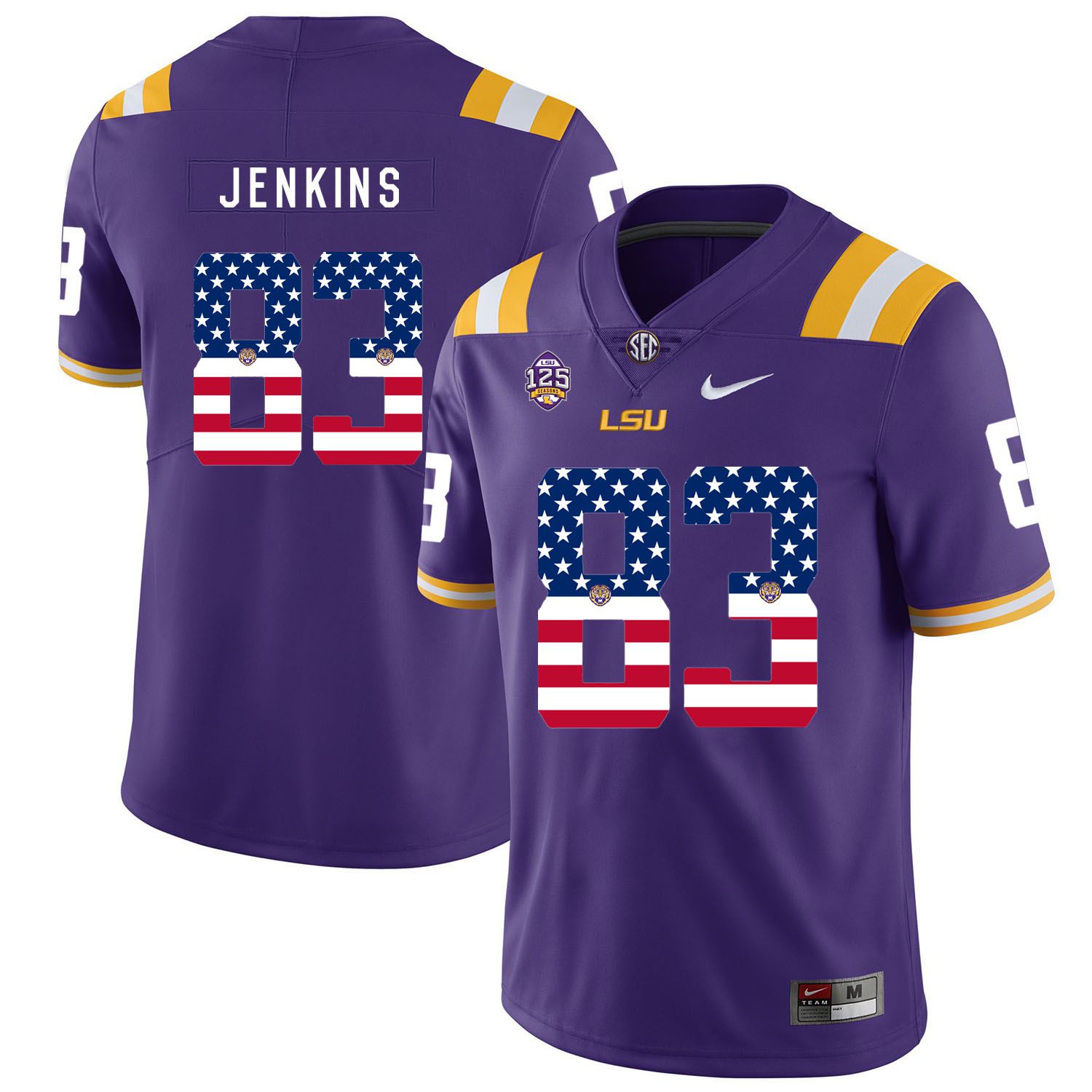 Men LSU Tigers 83 Jenkins Purple Flag Customized NCAA Jerseys